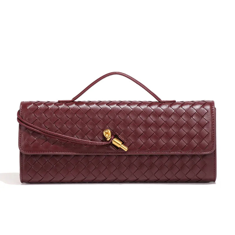 Burgundy Structured PU Leather Clutch