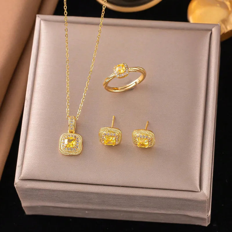 18K Gold Plated Square Jewelry Set