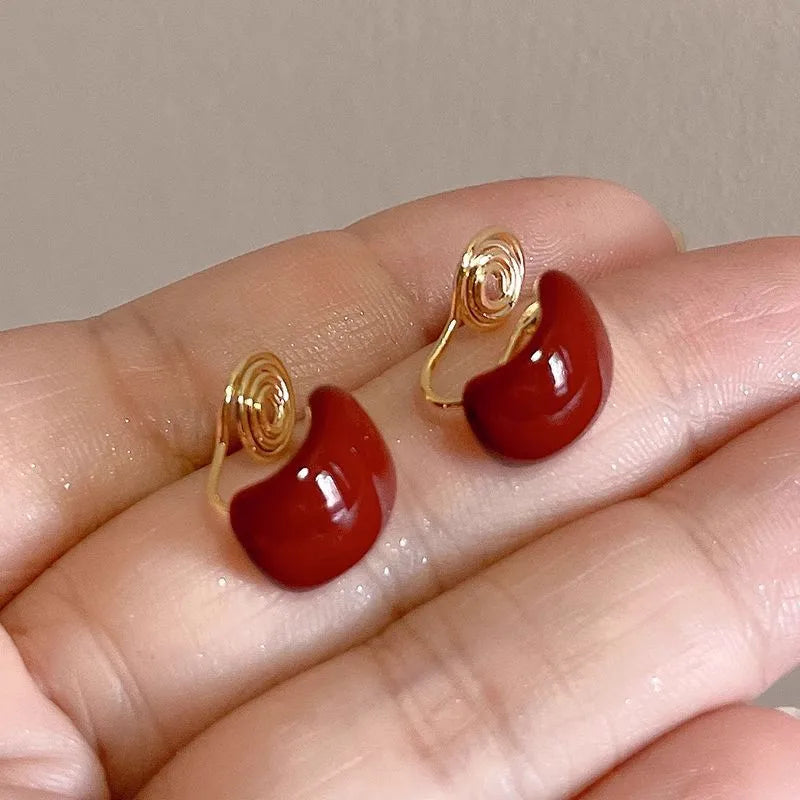 Elegant Earrings Wine Red