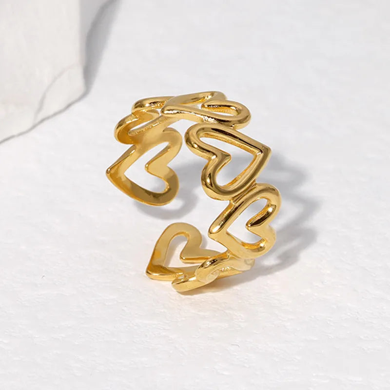 Golden Retro Love Adjustable Open Ring