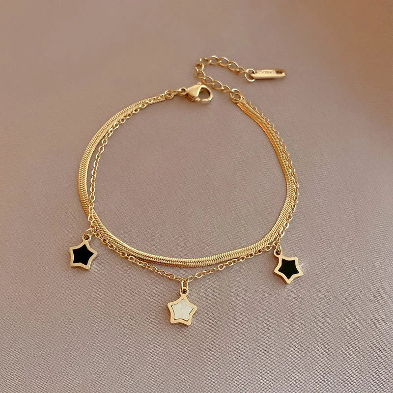 Real Gold-Plated Star Titanium Necklace & Bracelet Set