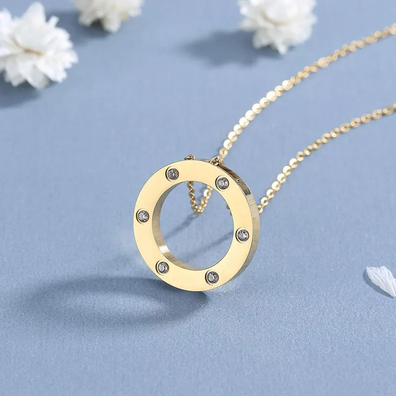 304 Stainless Steel Circle Pendant Necklace