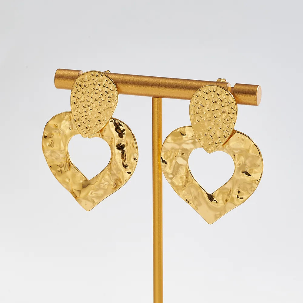 Hammered Irregular Leaf & Heart Earrings