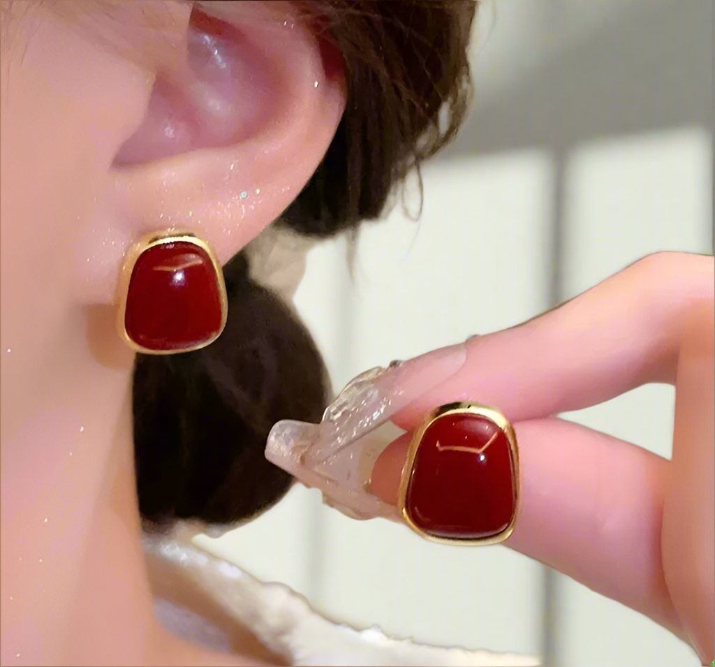 Red Stone Stud Earrings.