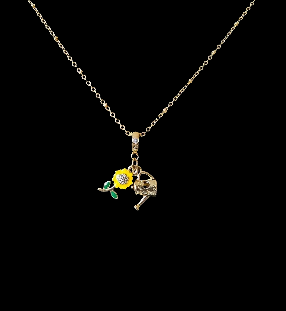 Sunflower Heart Pendant Necklace | 18K Gold Plated with Zircon