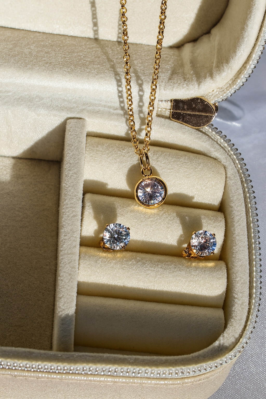 14K Gold Filled Cubic Zirconia Jewelry Set | Necklace & Stud Earrings