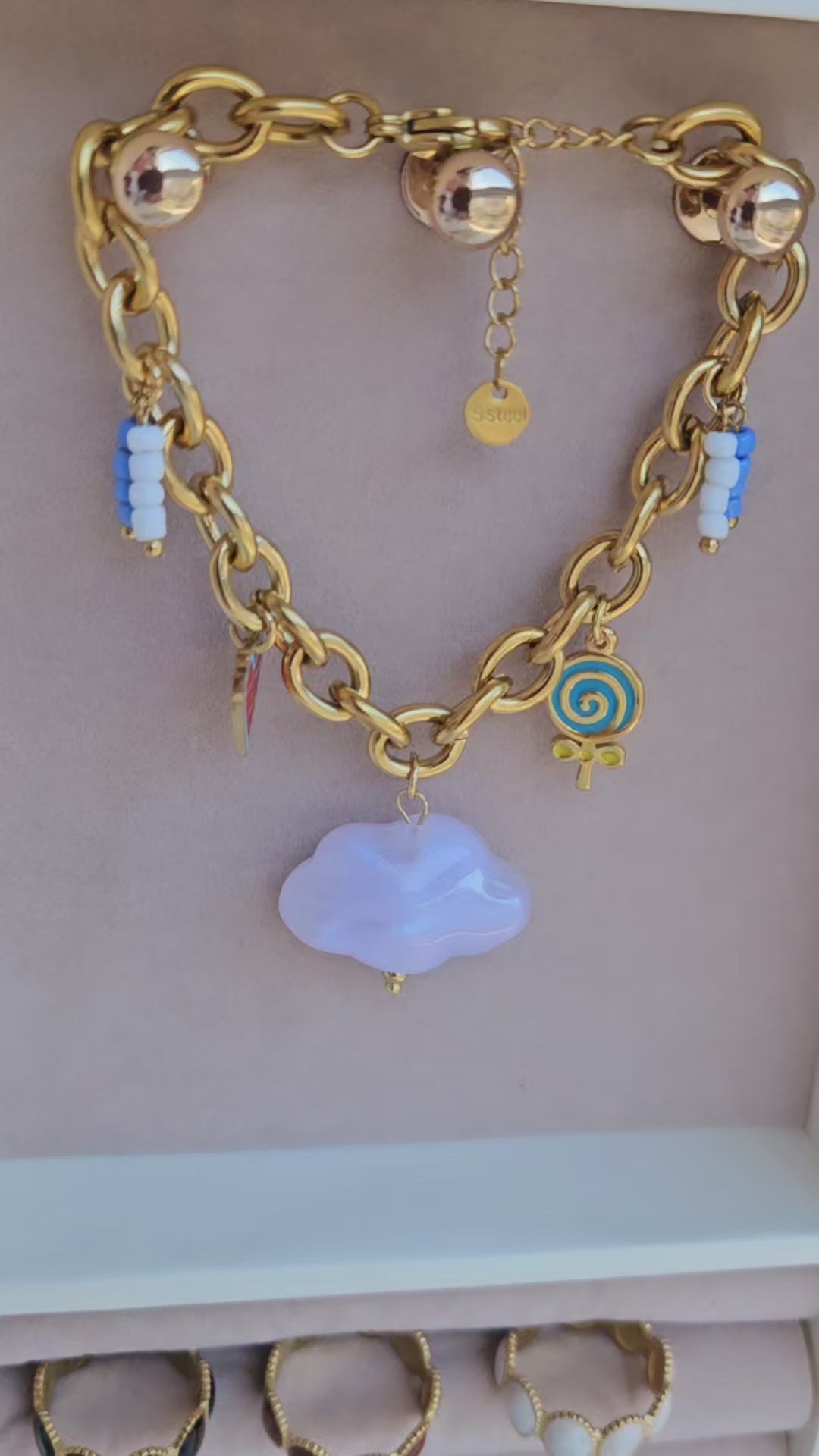 Gold Charm Bracelet – Heart & Cloud
