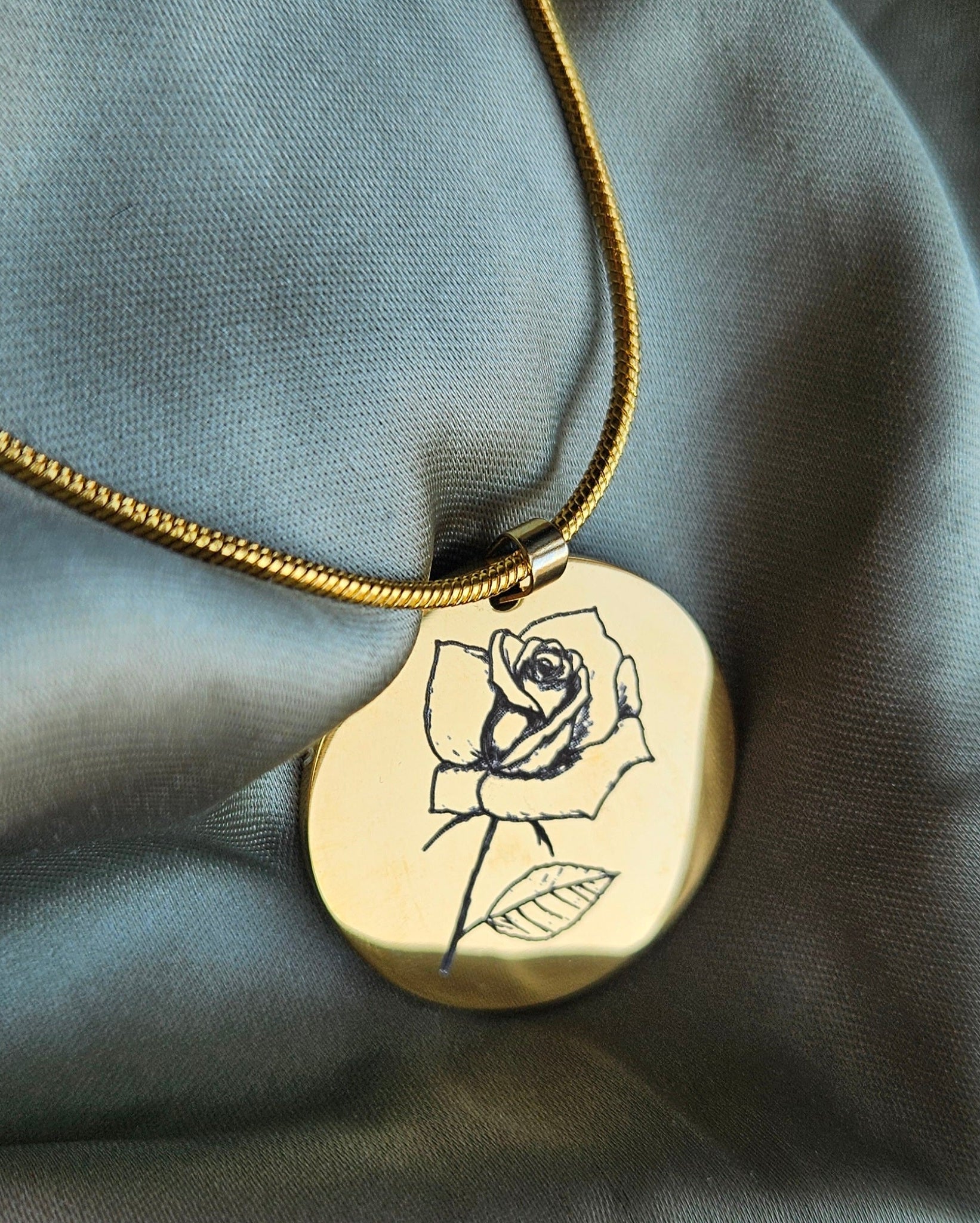 Reversible Engraved Pendant  Dual Design. Stainless Steel (Gold Tone) Ready to wear – chain included