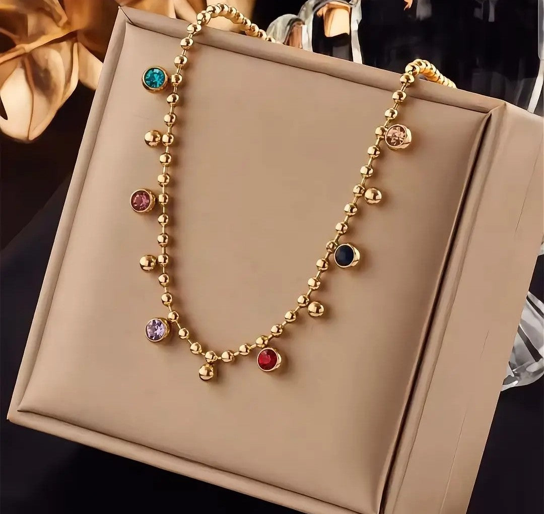 Classic Glow 18K Gold Rhinestone Ball Chain Necklace