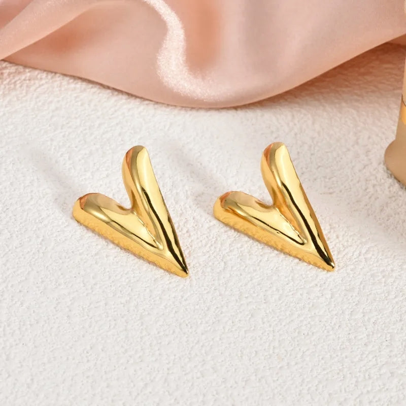 Gold Sculpted Heart Stud Earrings