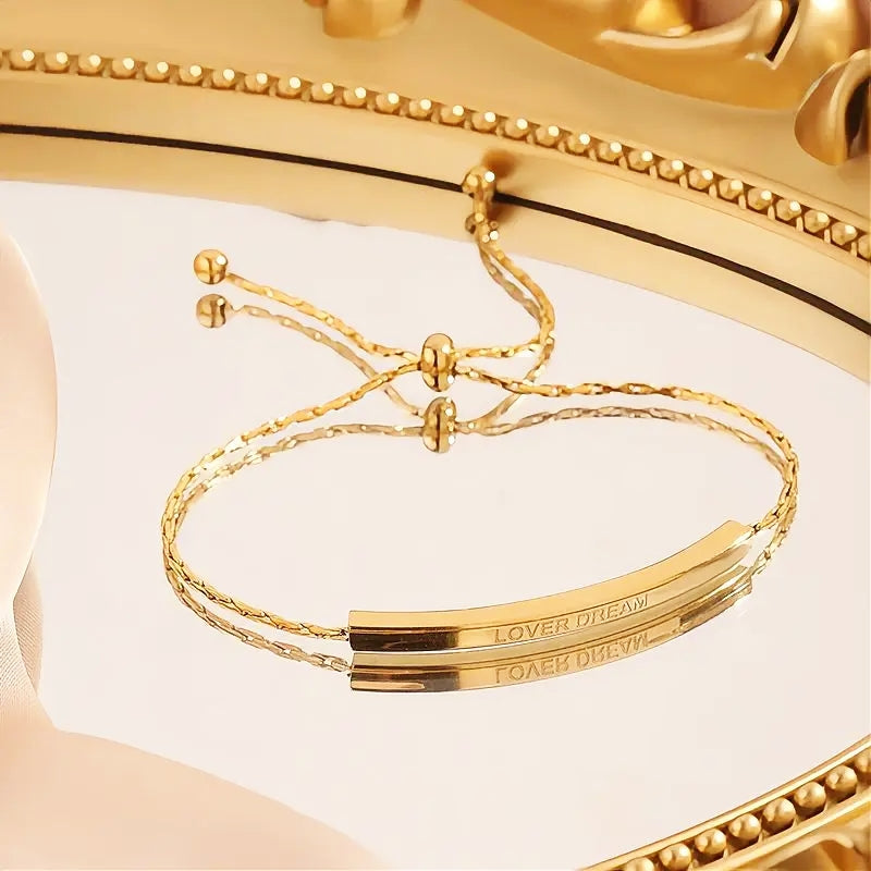 Gold Adjustable Bar Bracelet|Titanium Steel