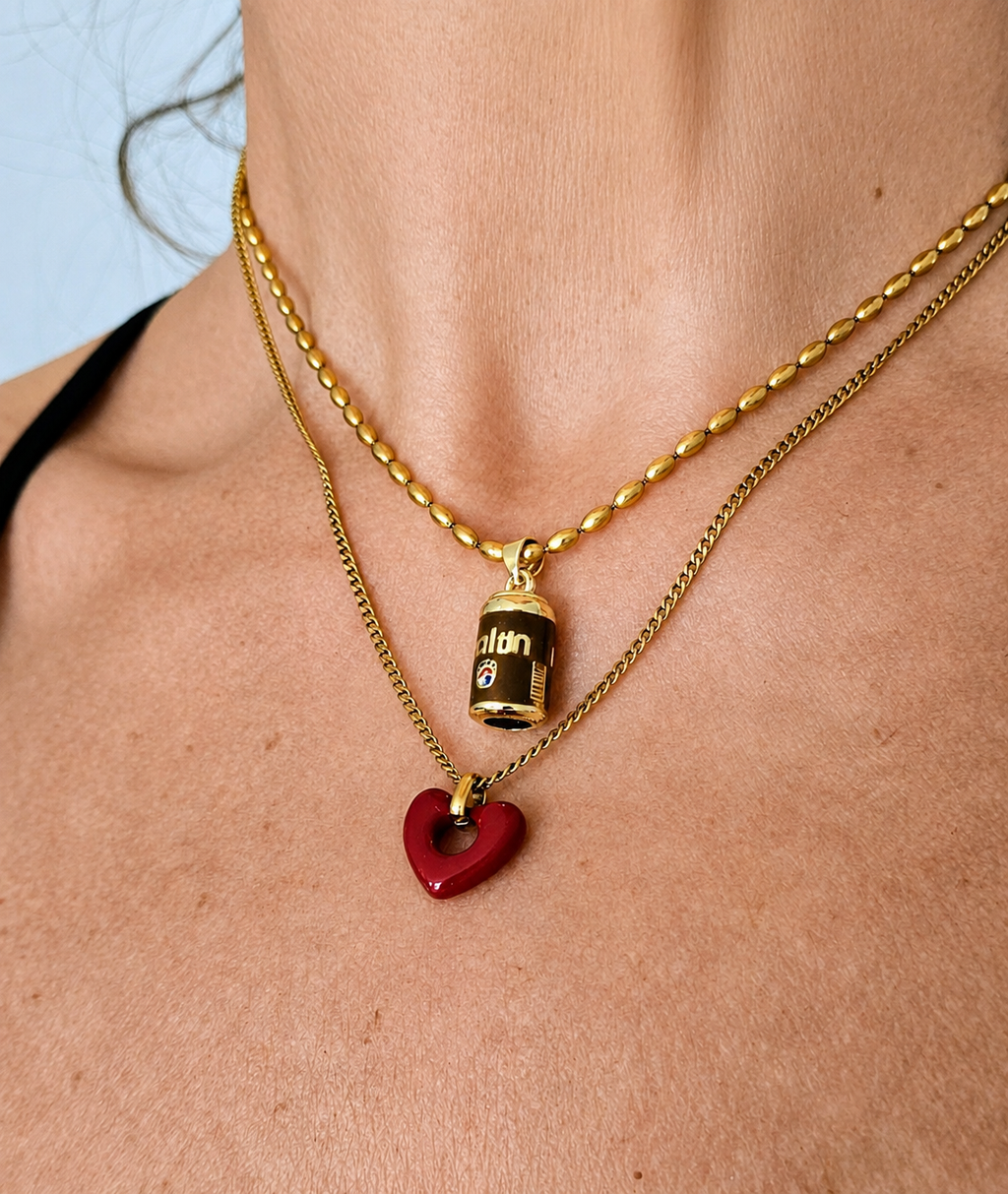 Gold Necklace with Red Heart Pendant