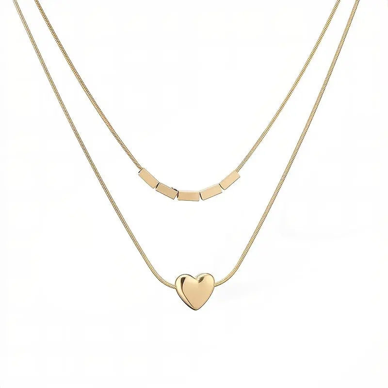 Layered Heart Necklace in 18K Gold PVD Stainless Steel
