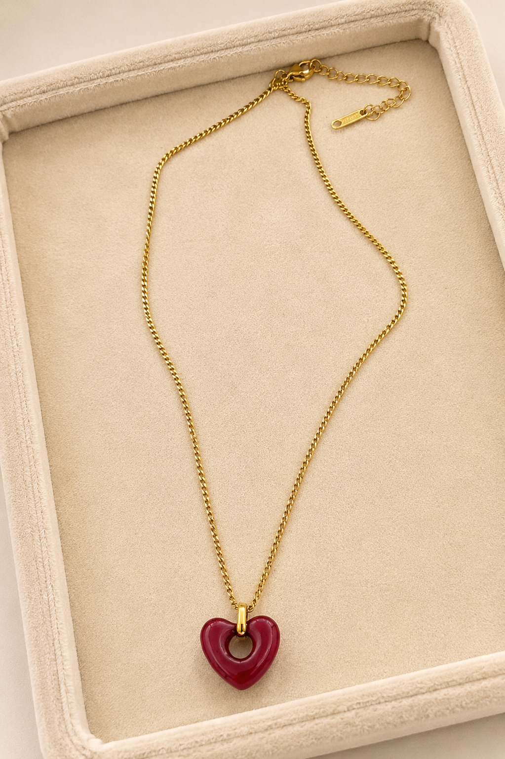 Gold Necklace with Red Heart Pendant