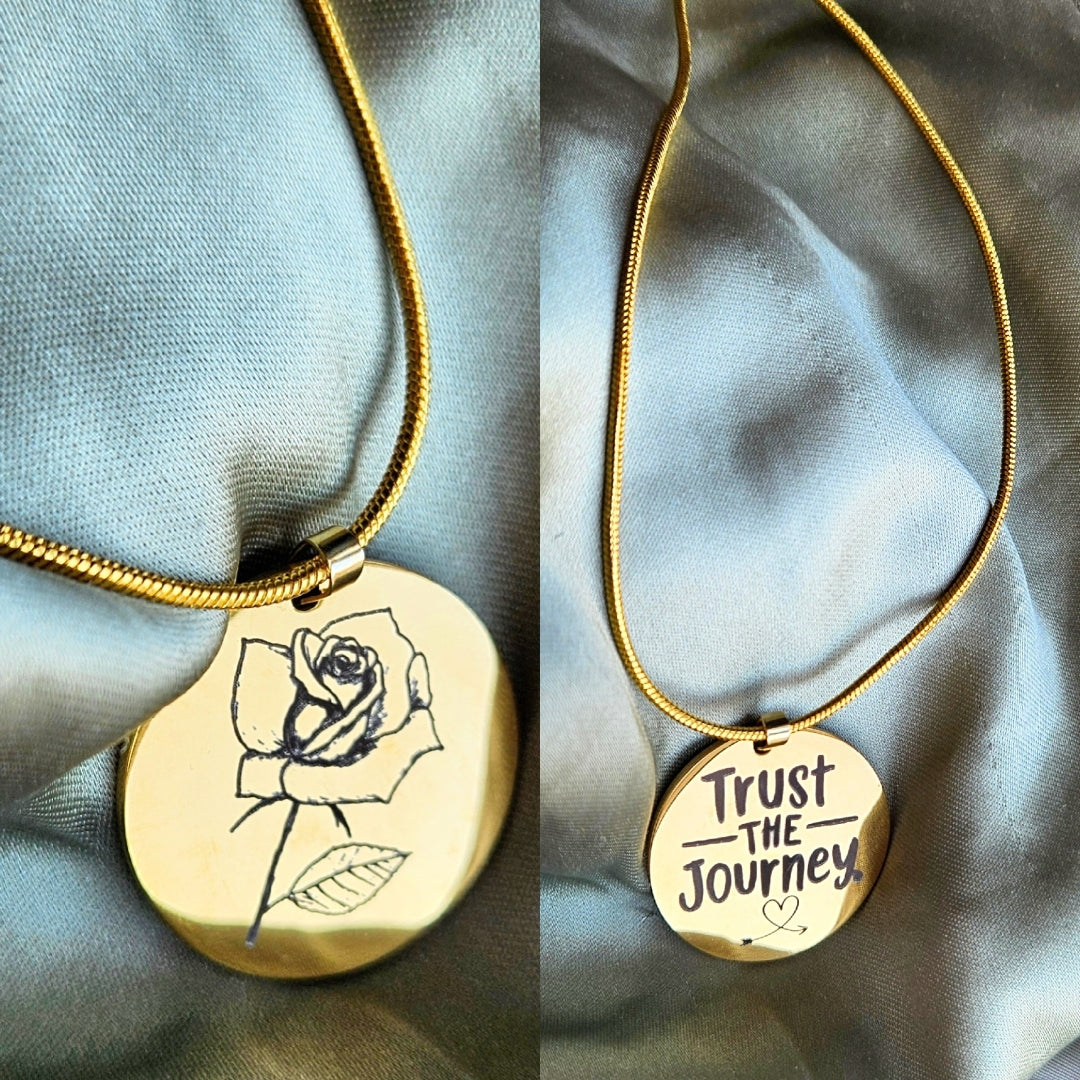 Reversible Engraved Pendant  Dual Design. Stainless Steel (Gold Tone) Ready to wear – chain included