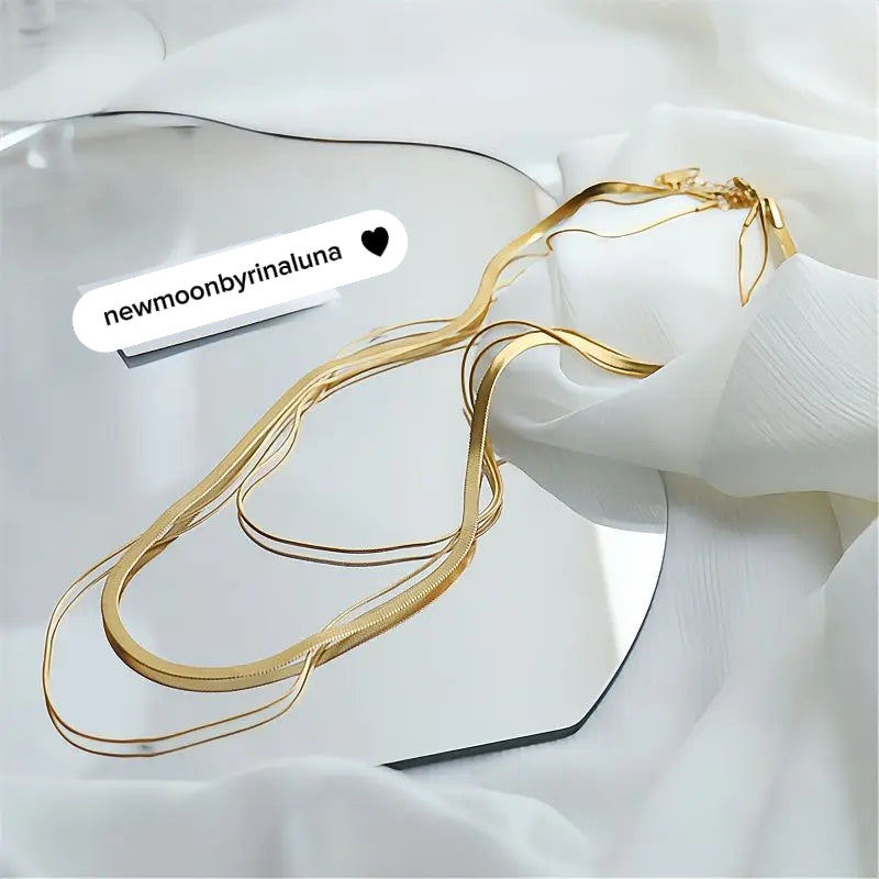 Modern Layered Gold Necklace in Stainless Steel