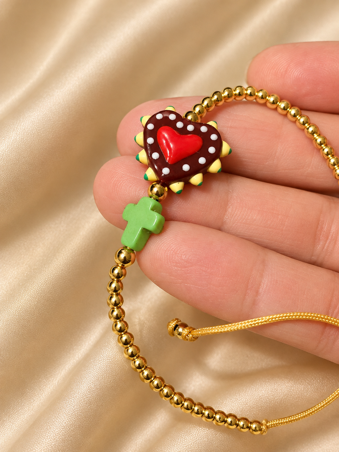 Golden Heart & Cross Adjustable Bracelet