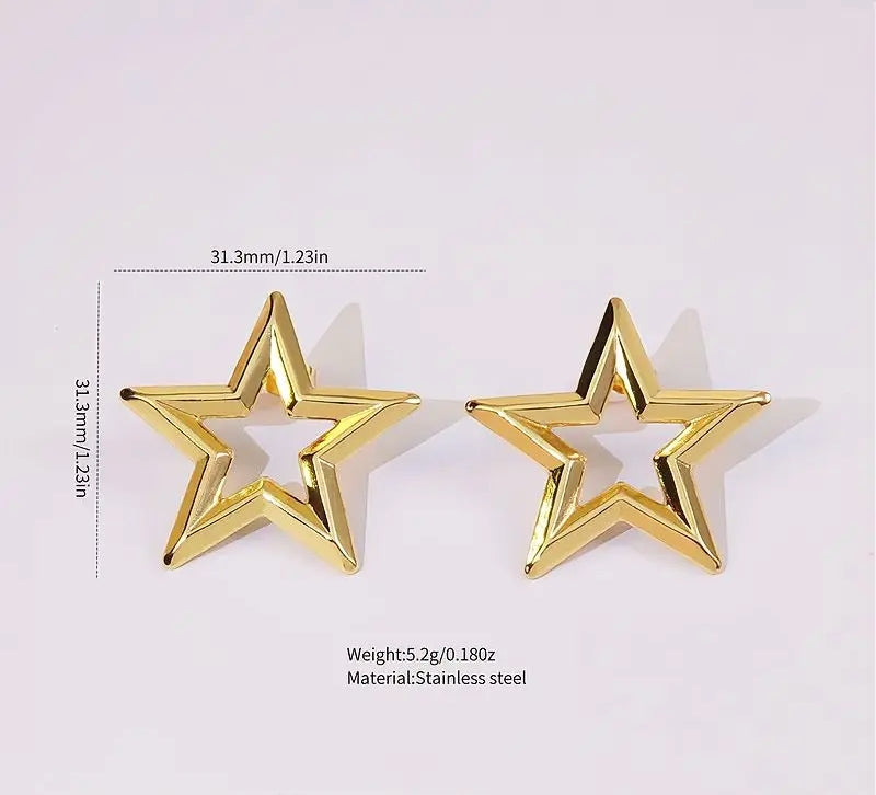 316L Stainless Steel Gold Star Earrings