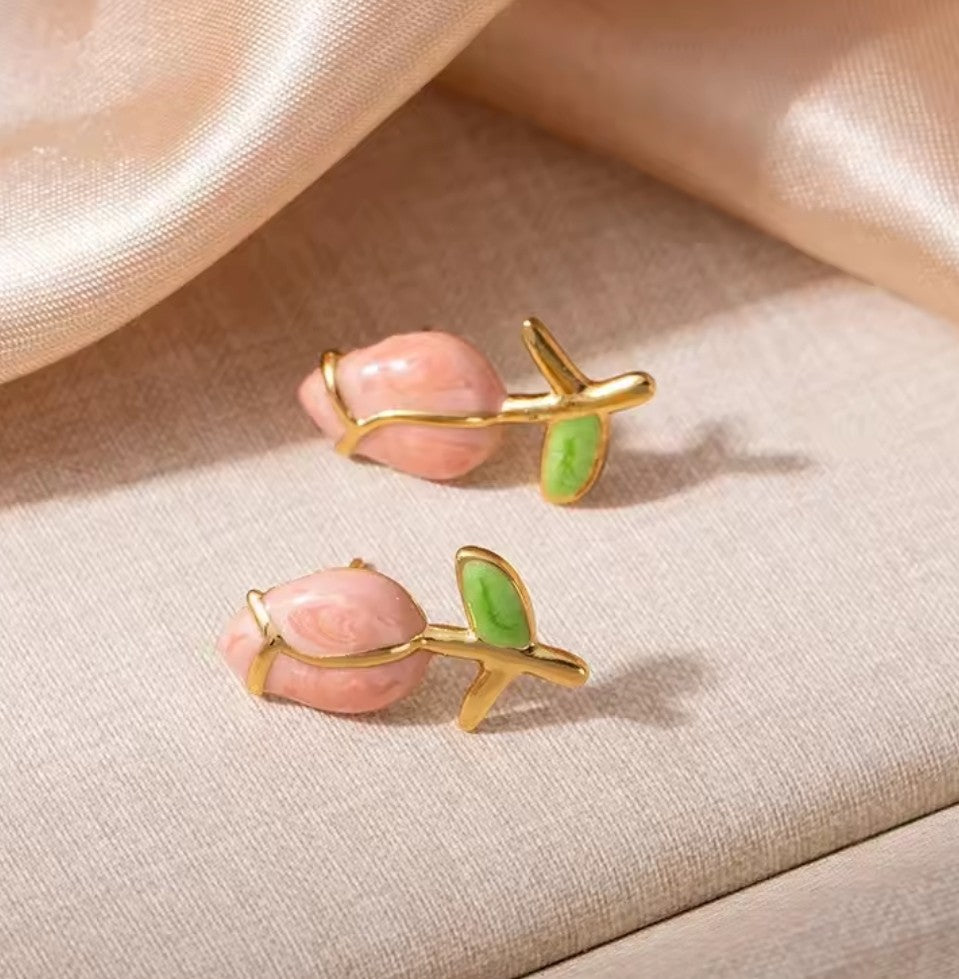 Rose Blossom Gold Stud Earrings