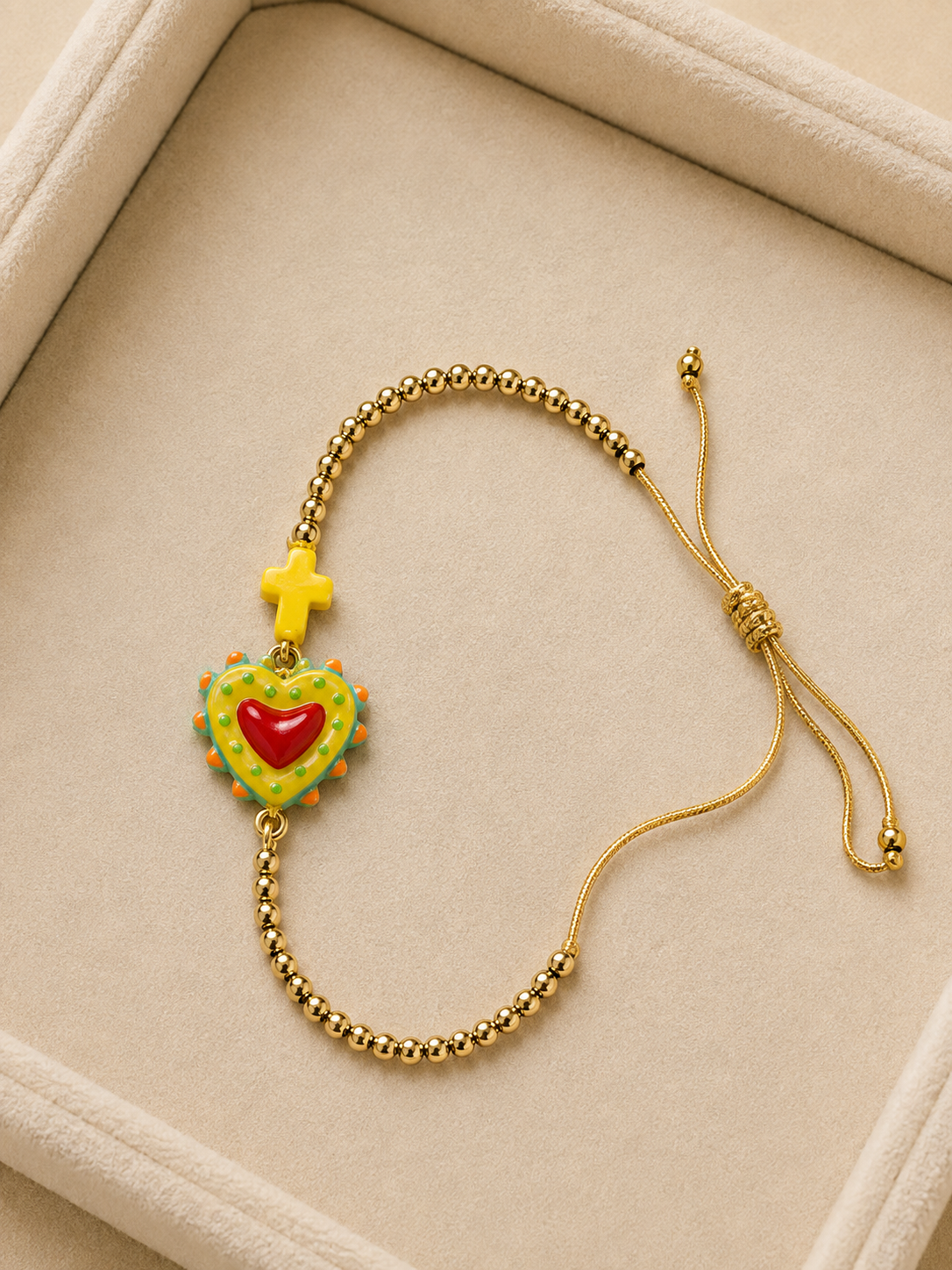Golden Heart & Cross Adjustable Bracelet