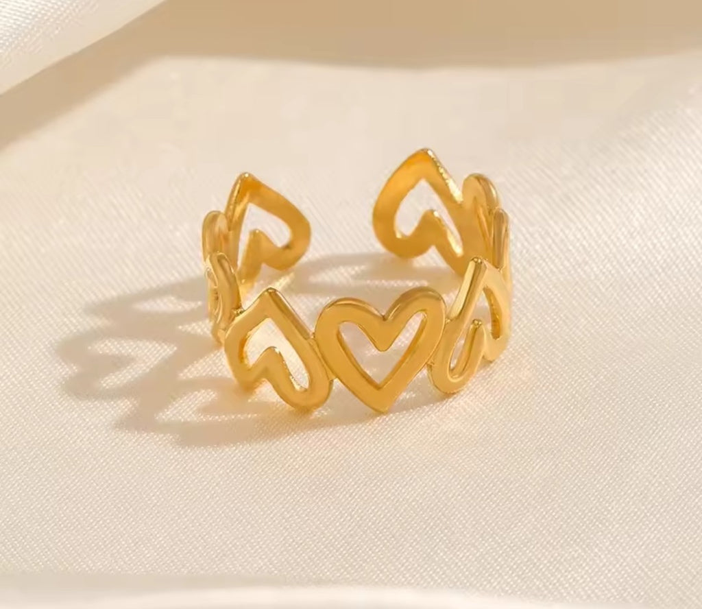Golden Retro Love Adjustable Open Ring