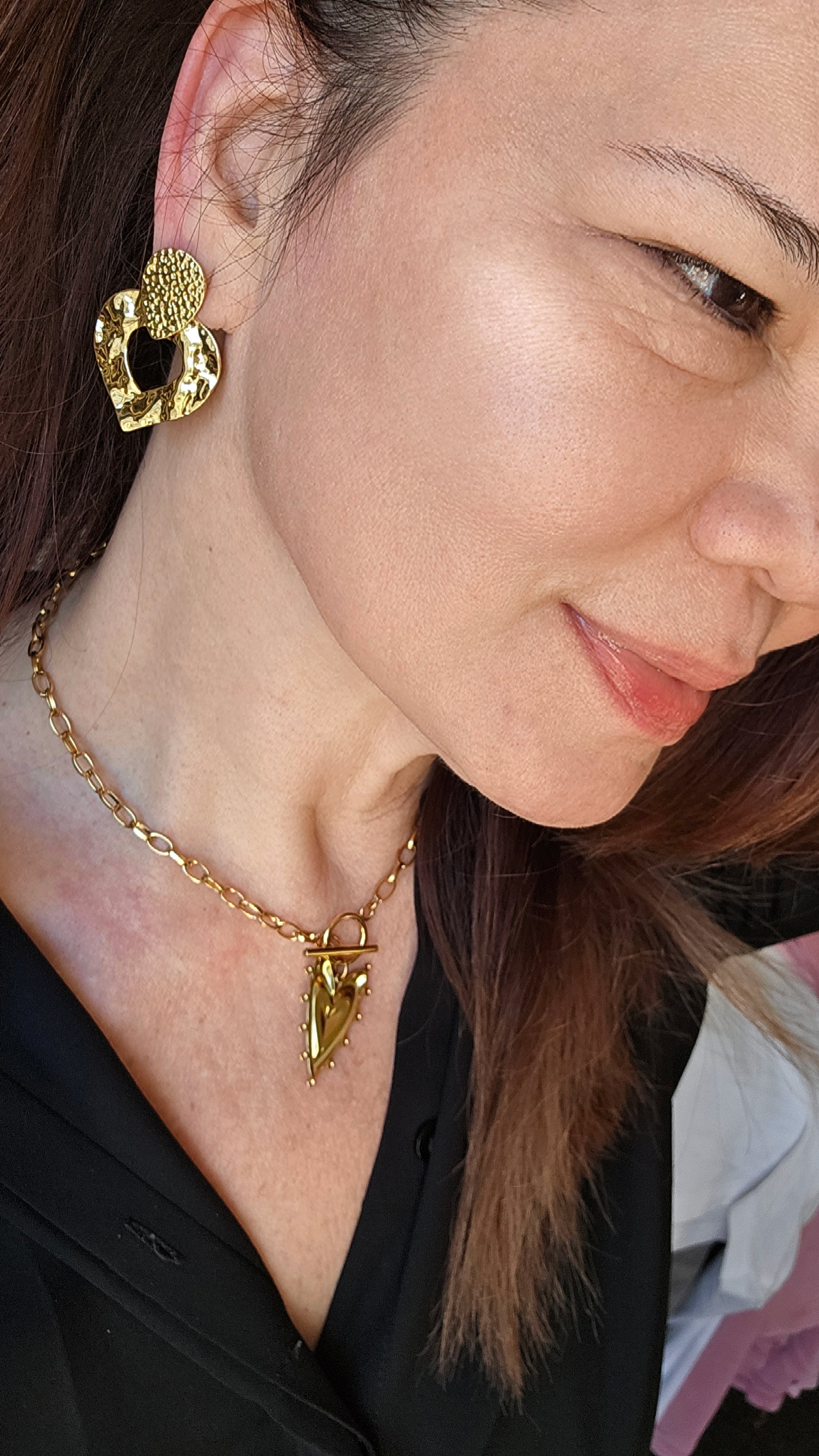 Hammered Irregular Leaf & Heart Earrings