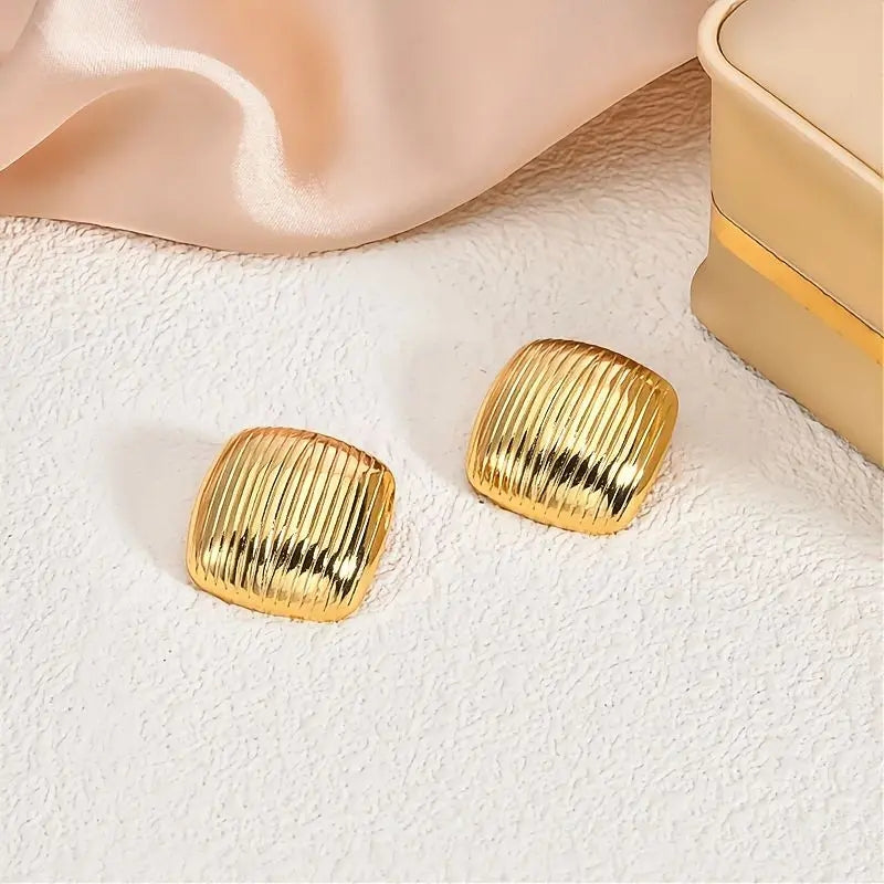 Textured Gold Square Stud Earrings| 14K Gold Plated Stainless Steel