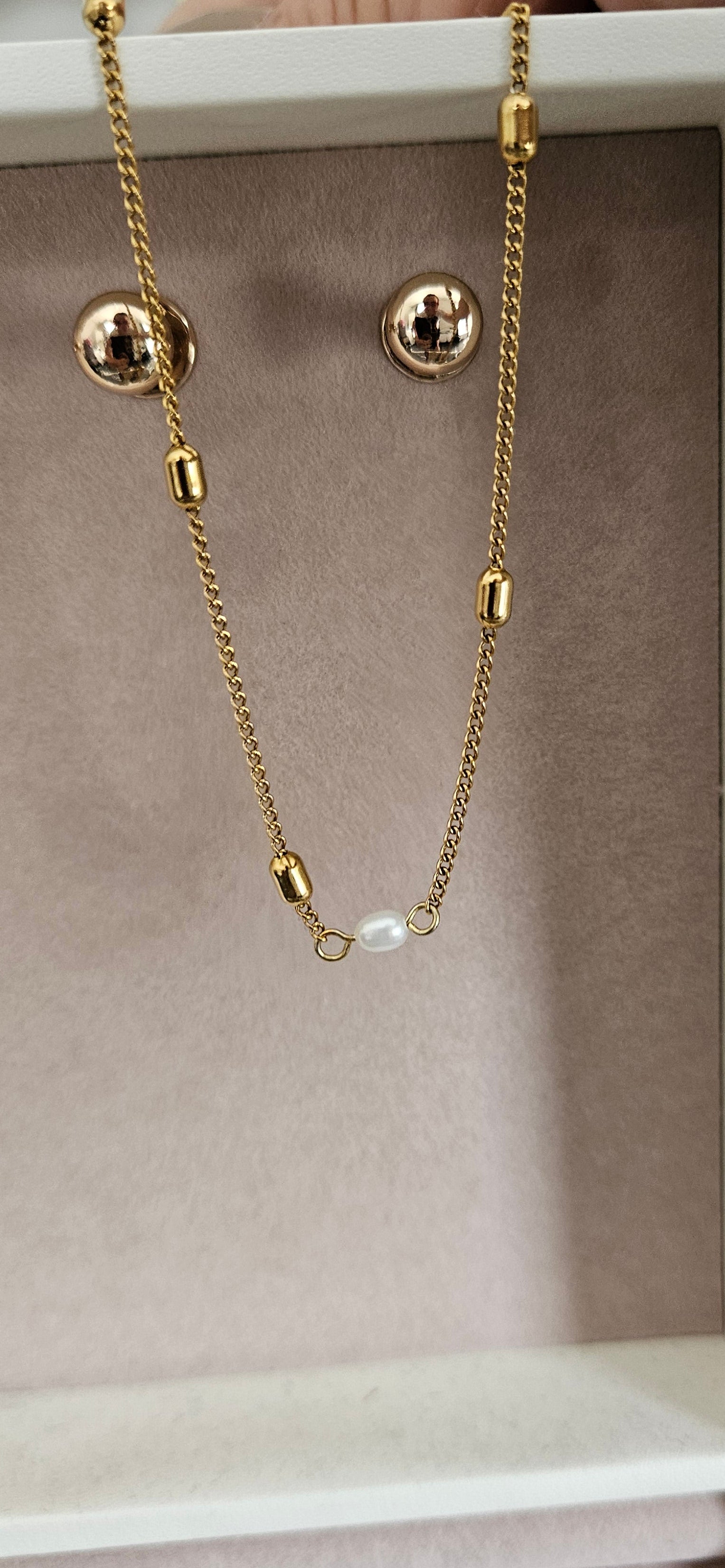 18K Gold Plated Pearl Beaded Chain Necklace| Waterproof Stainless Steel