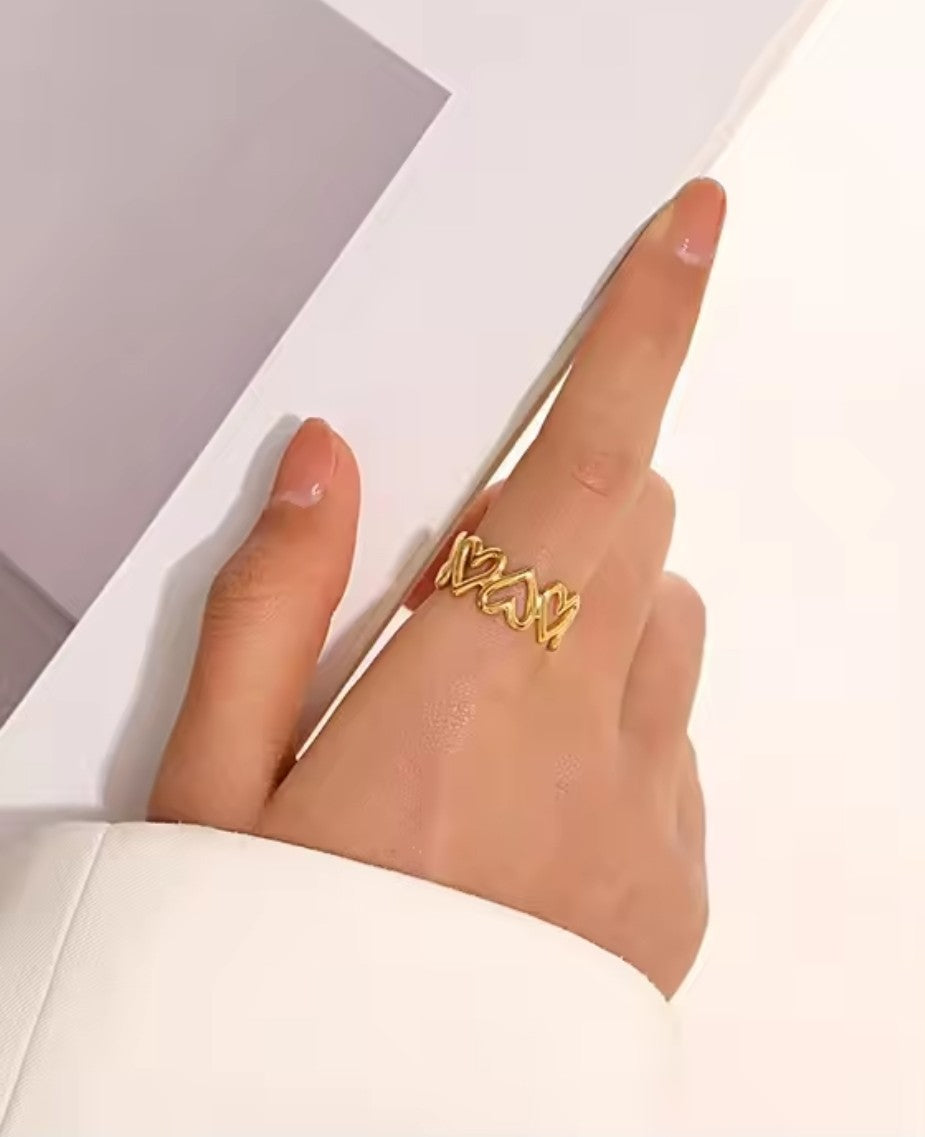Golden Retro Love Adjustable Open Ring