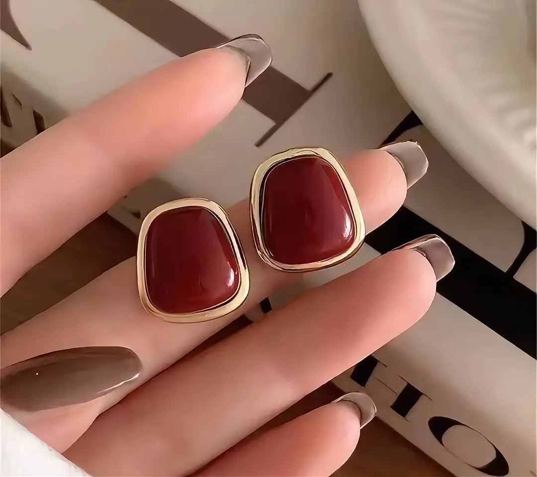 Red Stone Stud Earrings.