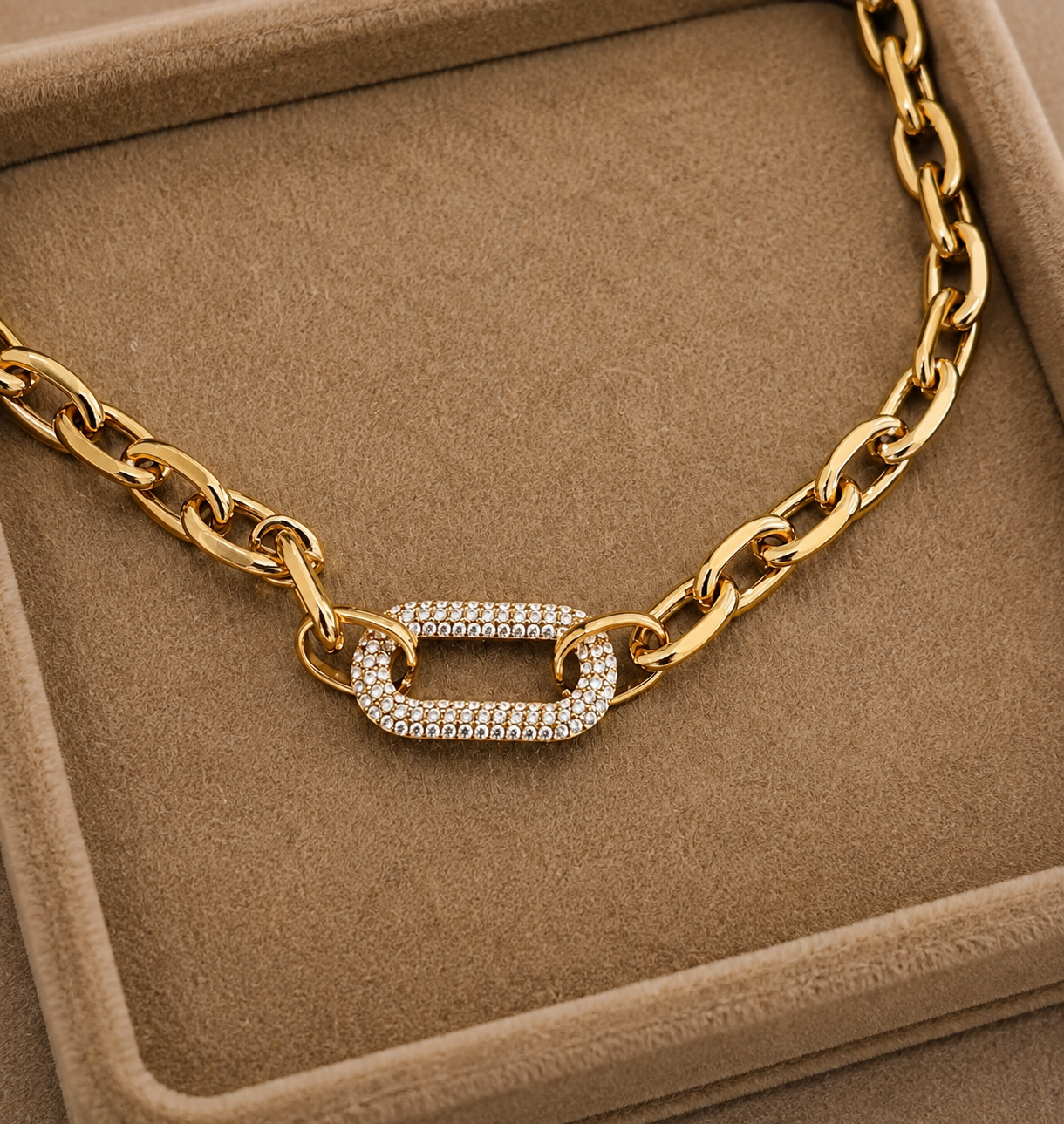 Gold Chunky Link Necklace with Pavé Carabiner