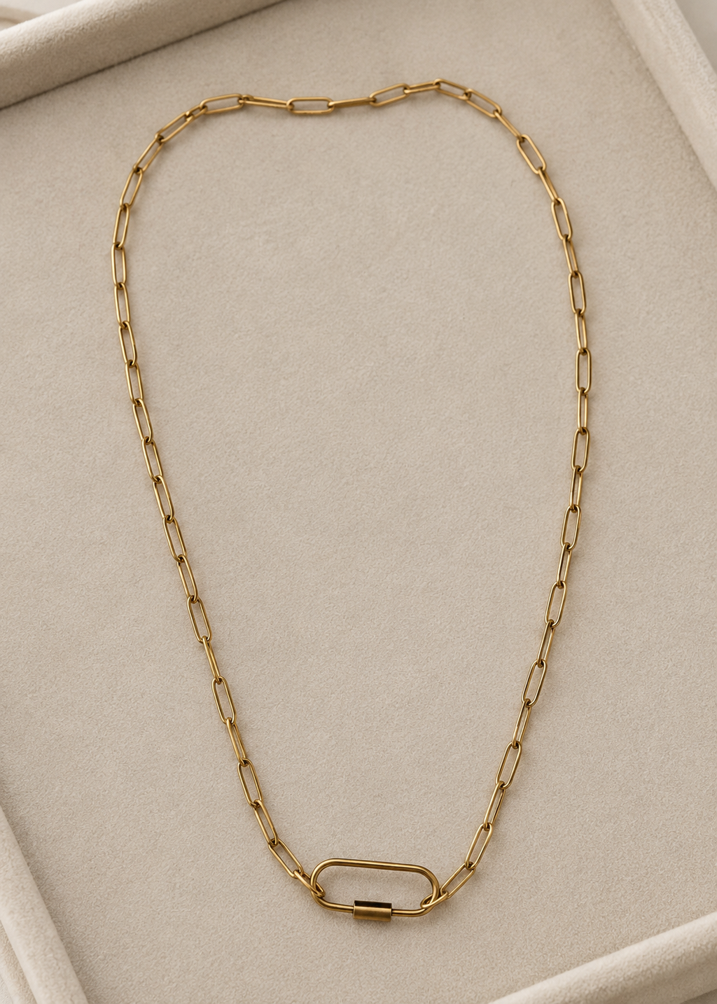 Golden Paperclip Chain Necklace with Carabiner Clasp
