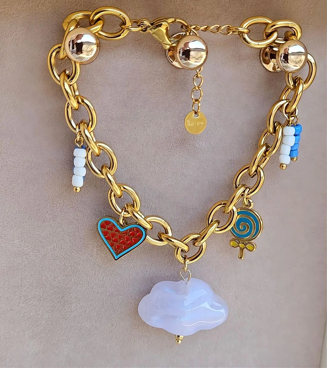 Gold Charm Bracelet – Heart & Cloud