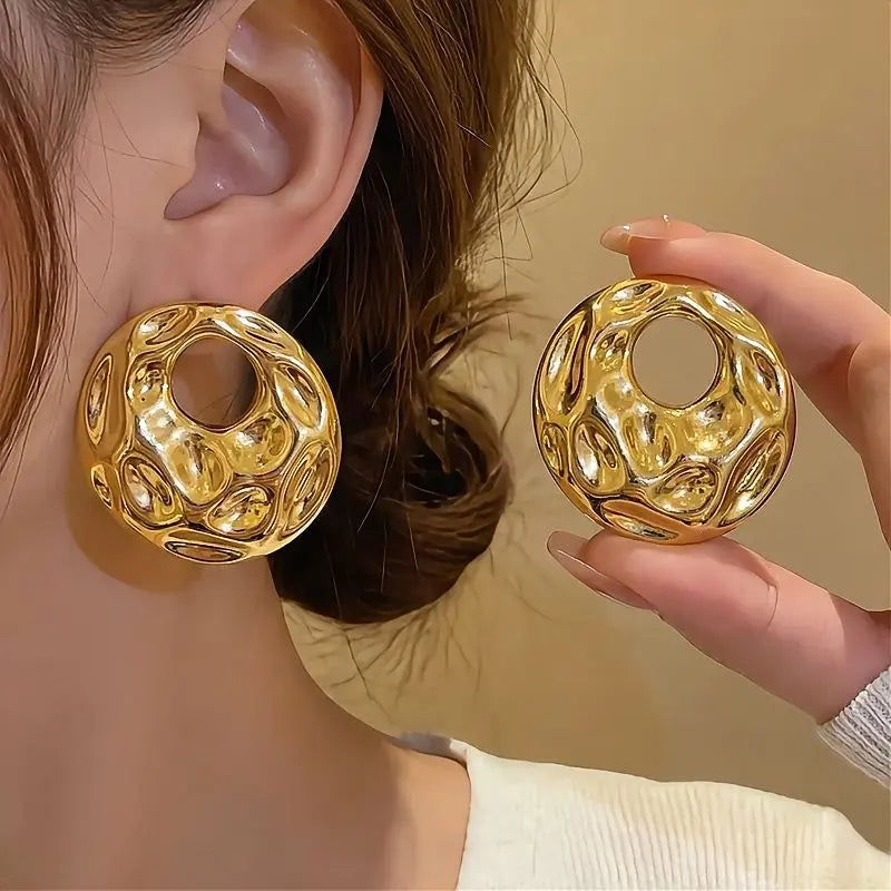Hollow Circle Gold Earrings | 304 Stainless Steel · 18K Gold Plated