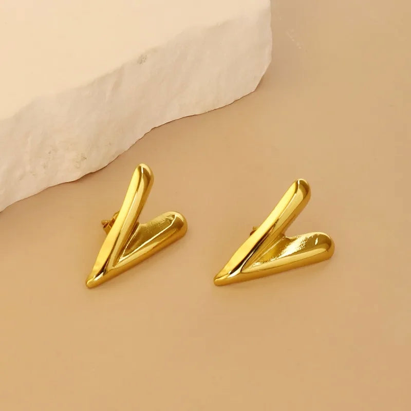 Gold Sculpted Heart Stud Earrings