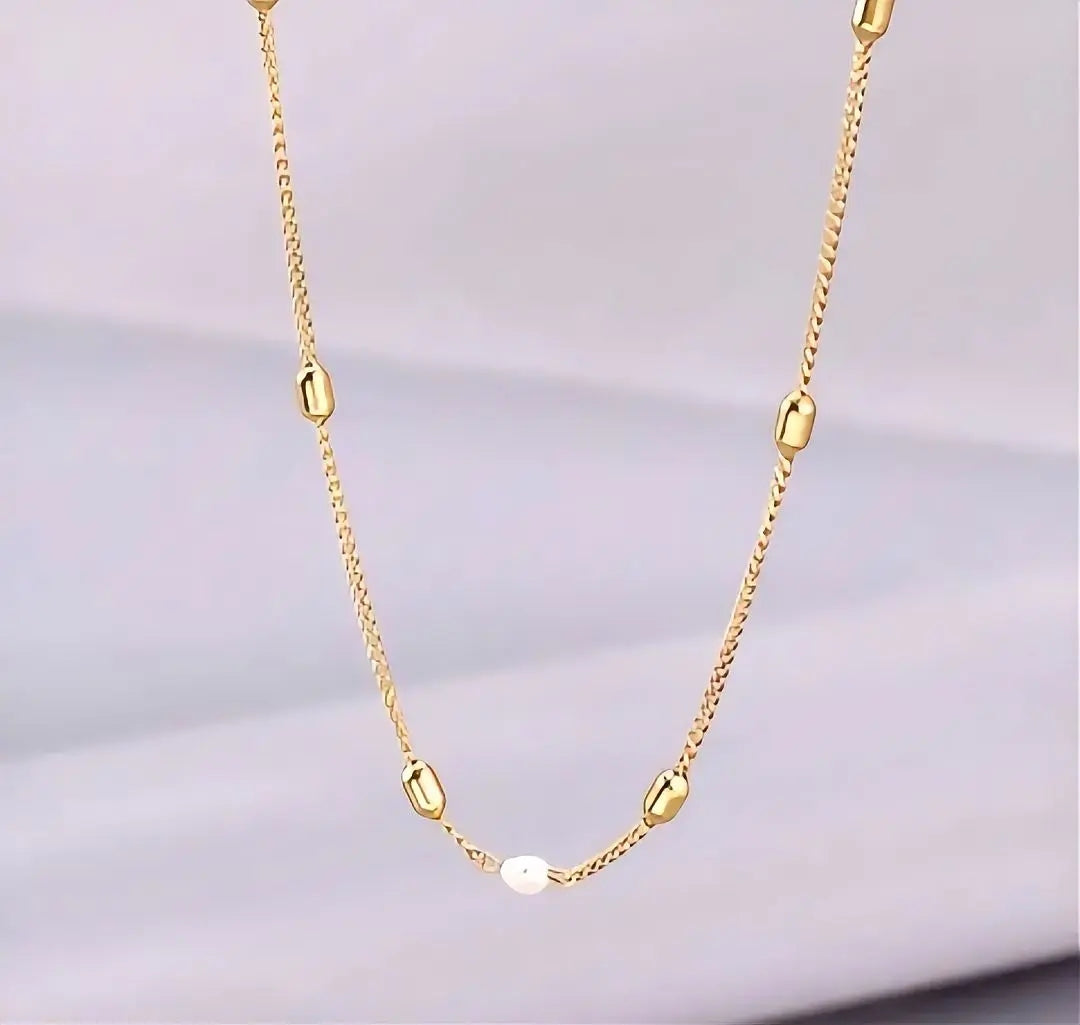 18K Gold Plated Pearl Beaded Chain Necklace| Waterproof Stainless Steel