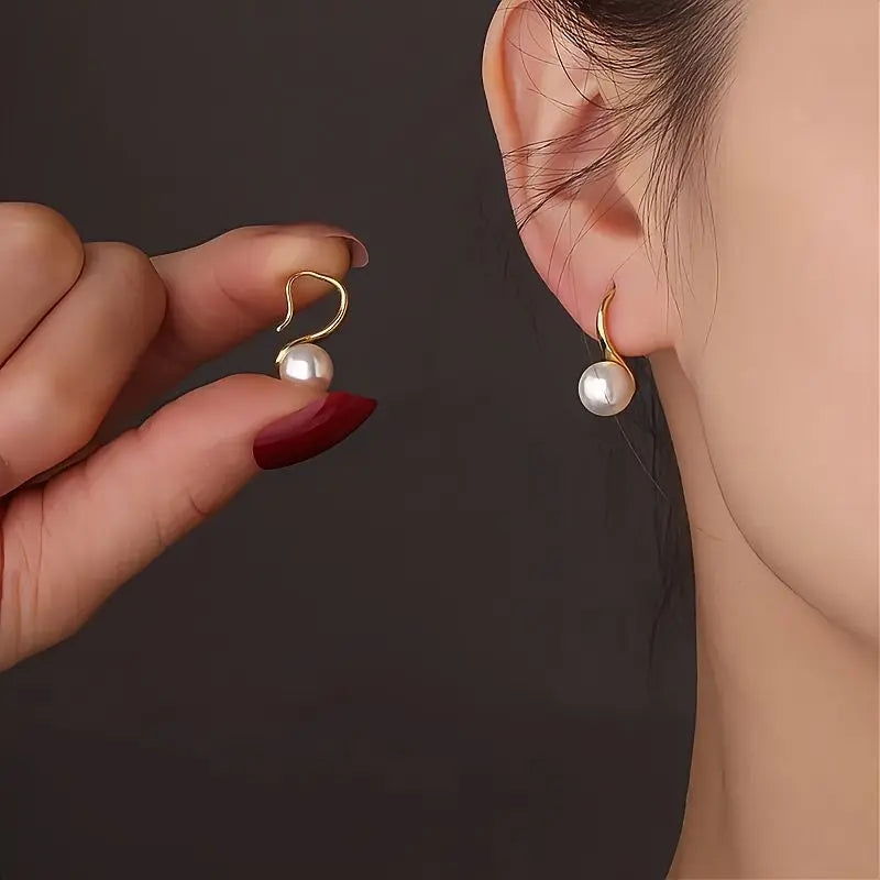 Gold-Plated Pearl Hook Earrings|925 Sterling Silver