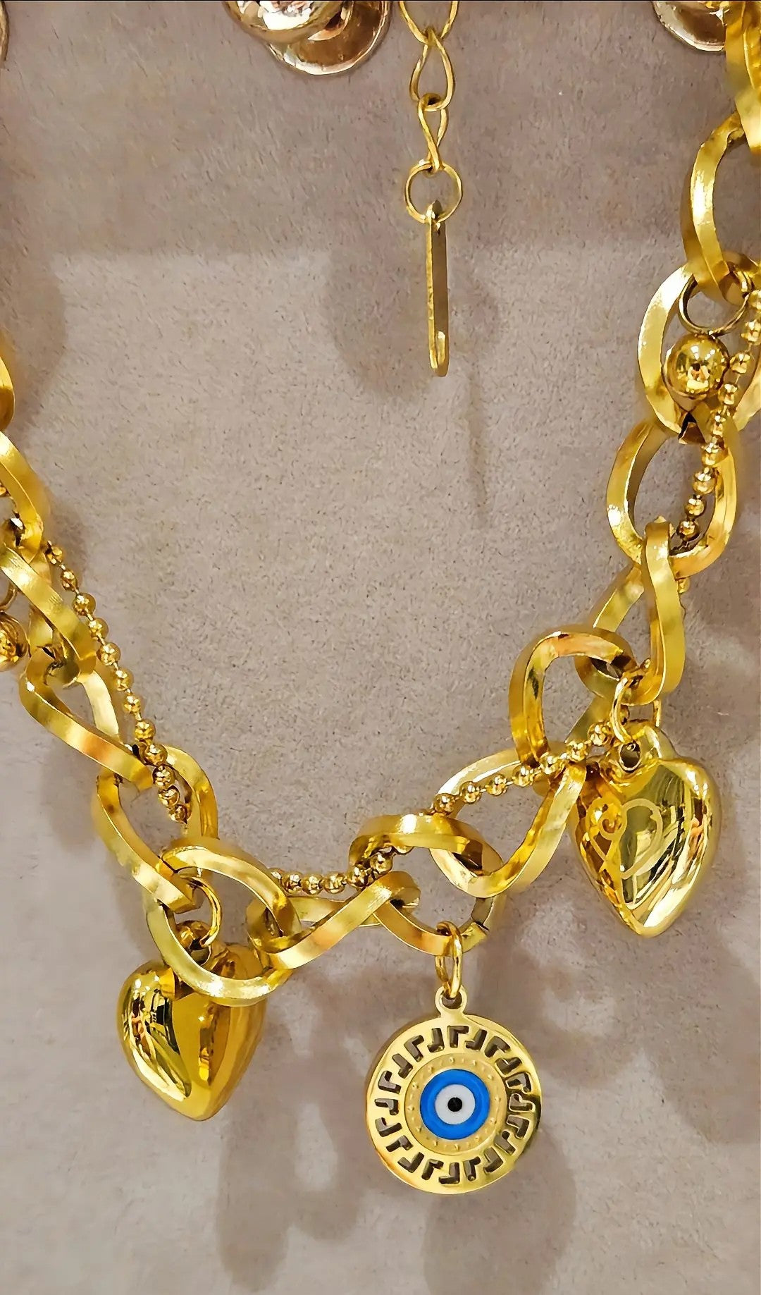 18K Gold-Plated Heart & Evil Eye Charm Bracelet