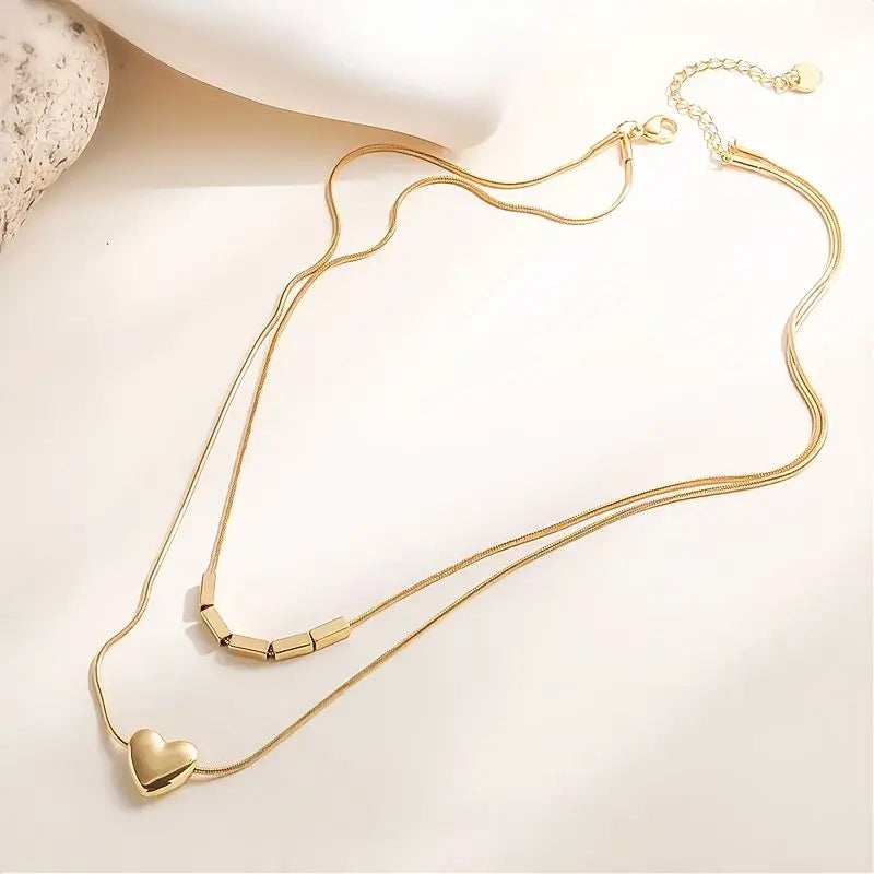 Layered Heart Necklace in 18K Gold PVD Stainless Steel