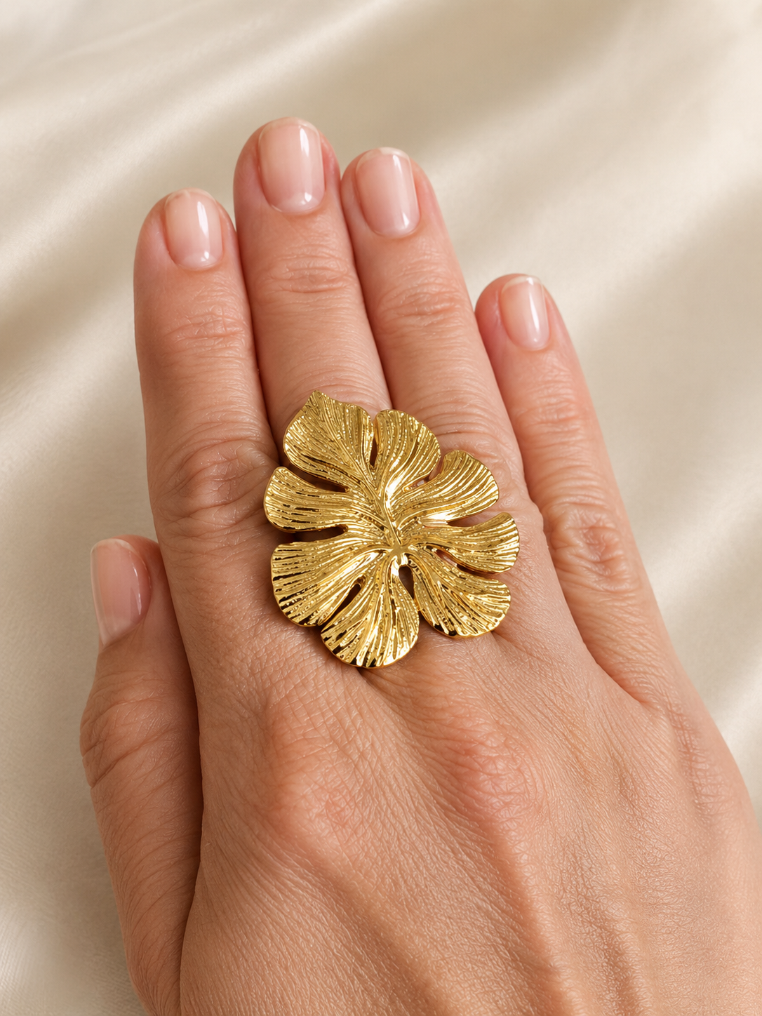 Golden Monstera Statement Ring – 316L Stainless Steel