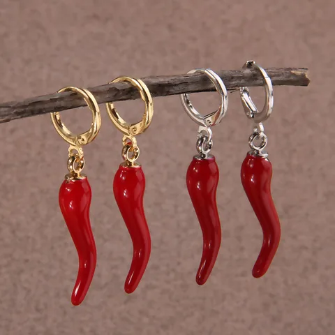 Red Chili Charm Gold Hoop Earrings
