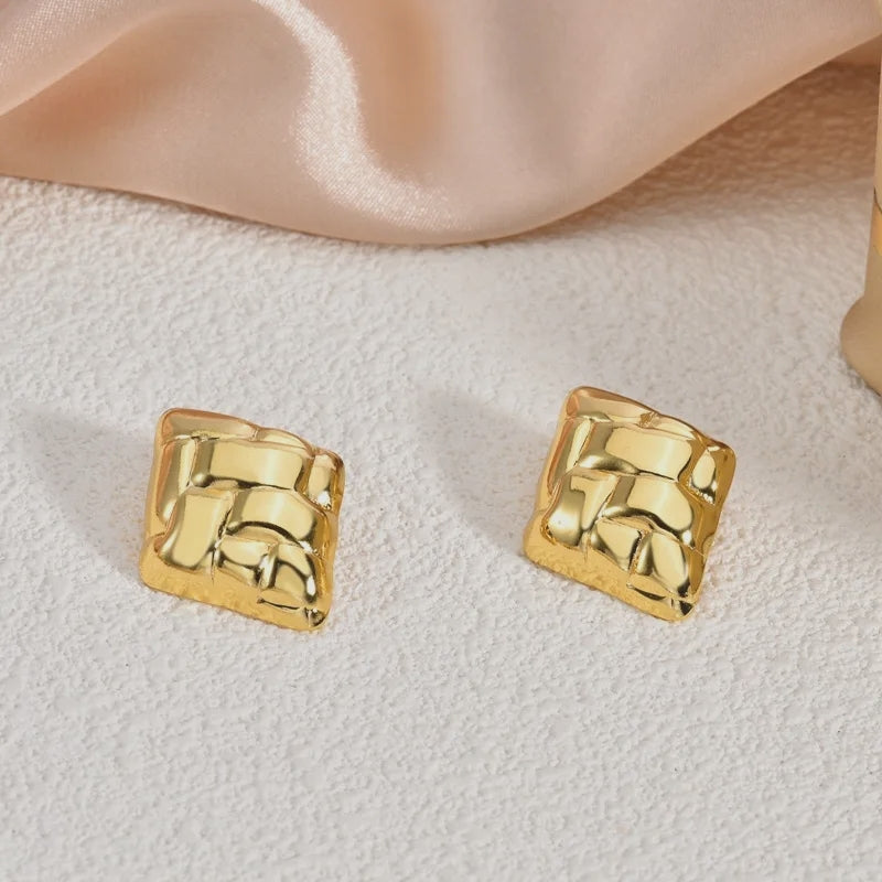 Sculpted Gold Square Stud Earrings