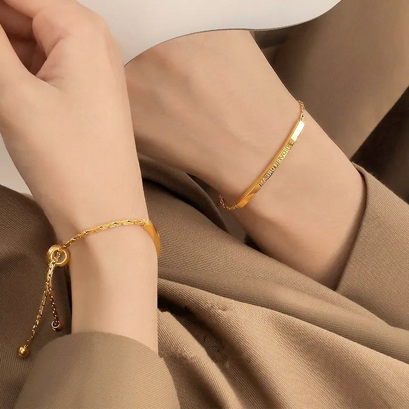 Gold Adjustable Bar Bracelet|Titanium Steel