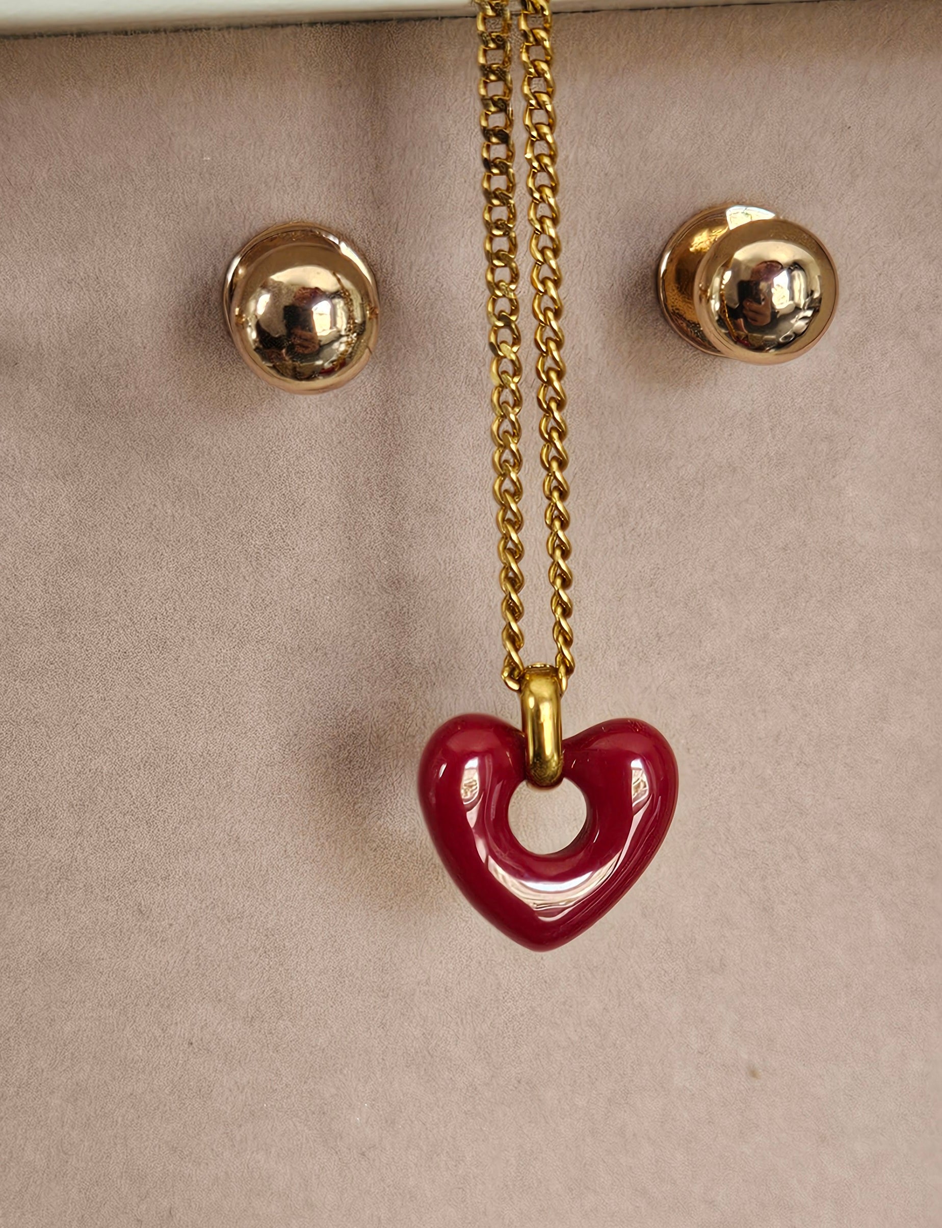 Gold Necklace with Red Heart Pendant