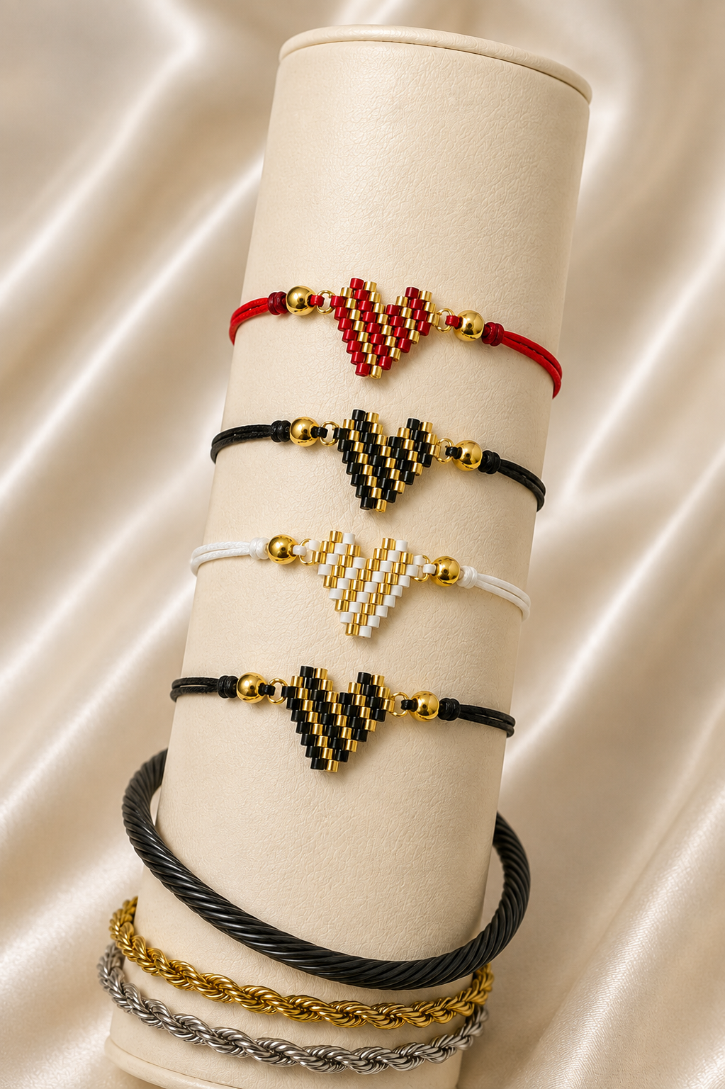 Miyuki Beaded Heart Cord Bracelet