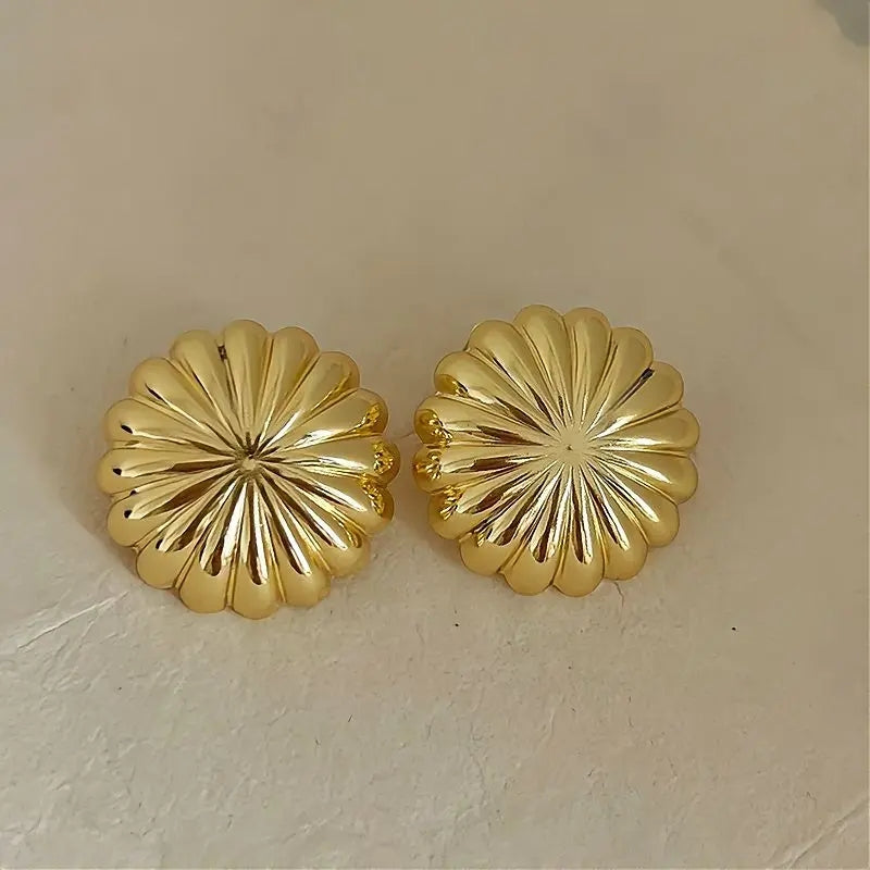 Gold Sculpted Stud Earrings with 925 Sterling Silver Posts
