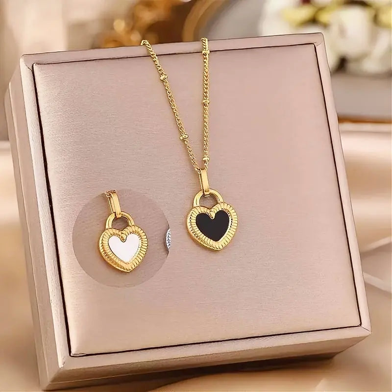 Reversible Heart Necklace  18K Gold Plated Stainless Steel