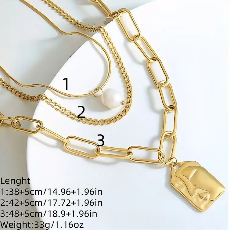 18K Gold Plated Face Pendant Layered Necklace | Waterproof Stainless Steel