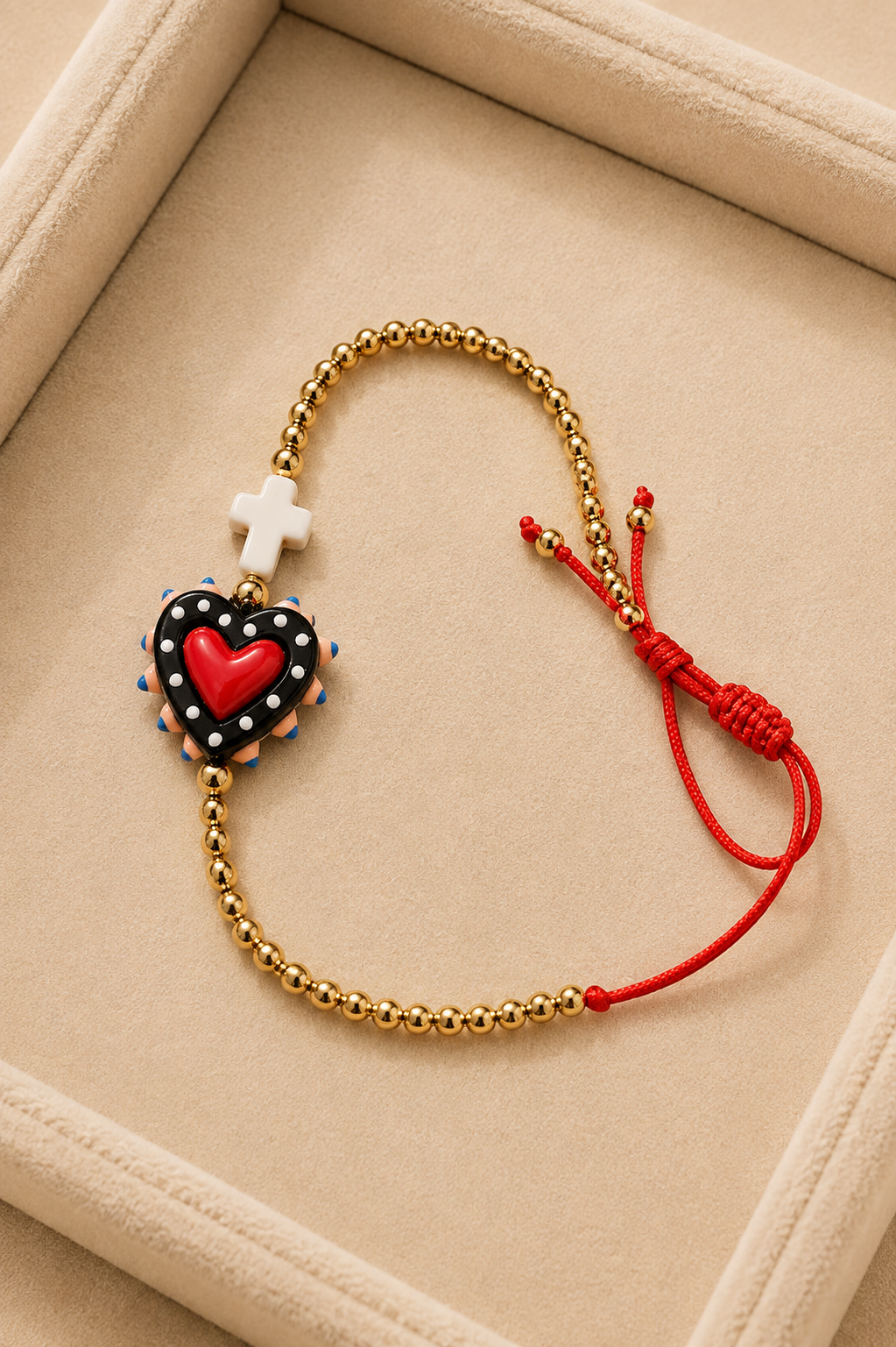 Golden Heart & Cross Adjustable Bracelet