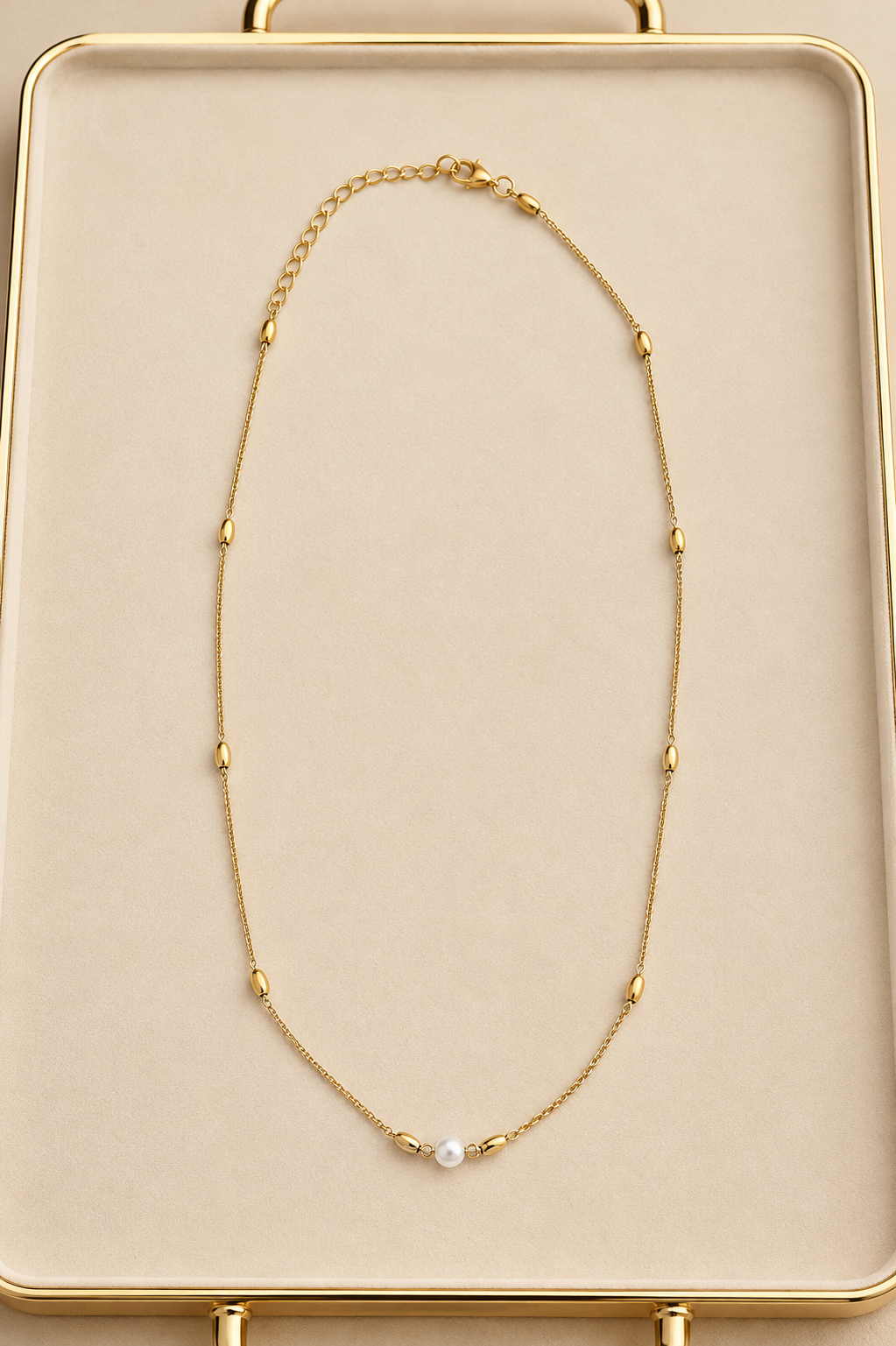 18K Gold Plated Pearl Beaded Chain Necklace| Waterproof Stainless Steel